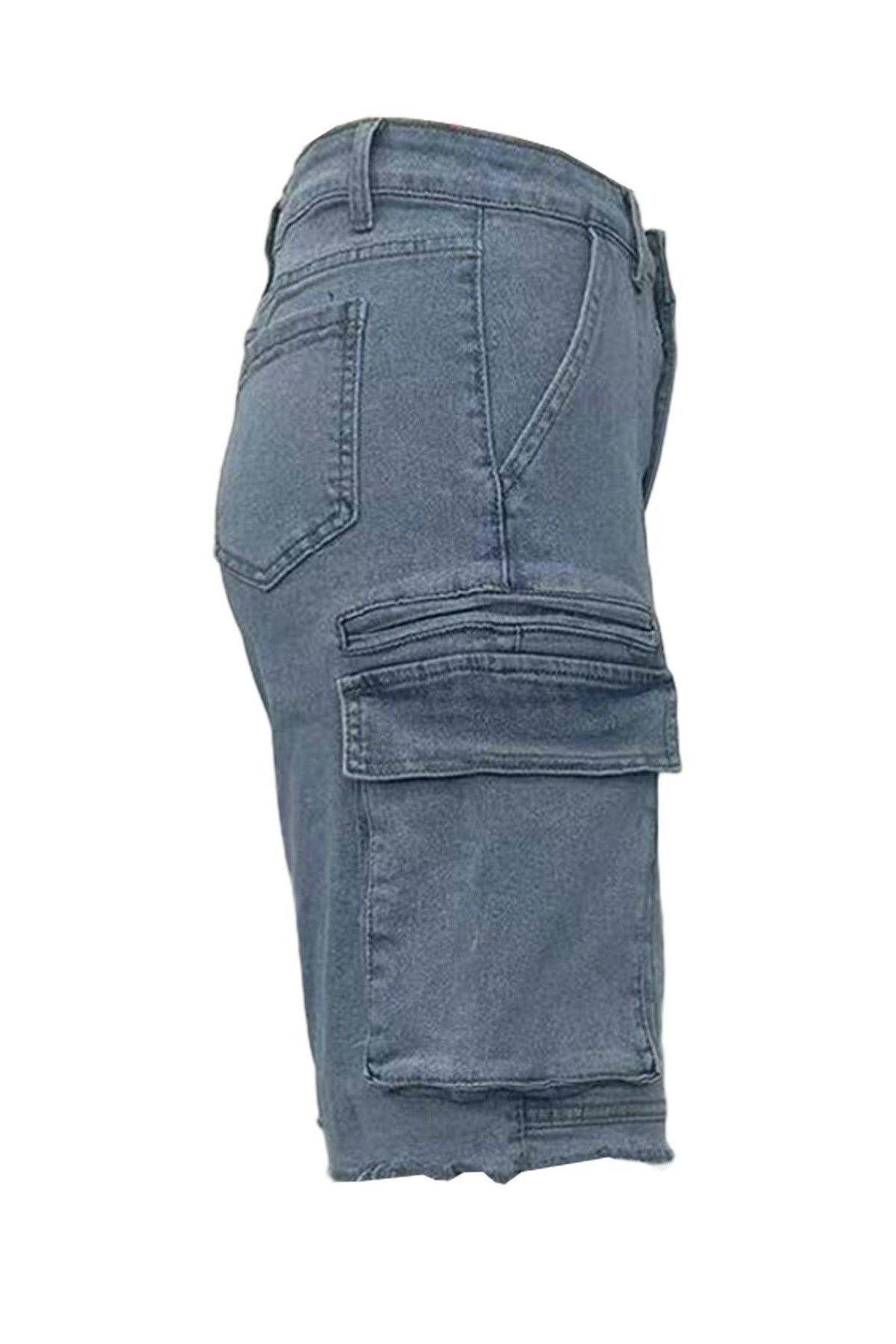 Vintage Wash Raw Hem Denim Cargo Jorts Lavish Daily