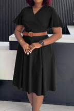 V-Neck Flare Sleeve Casual A-Line Dress Lavish Daily