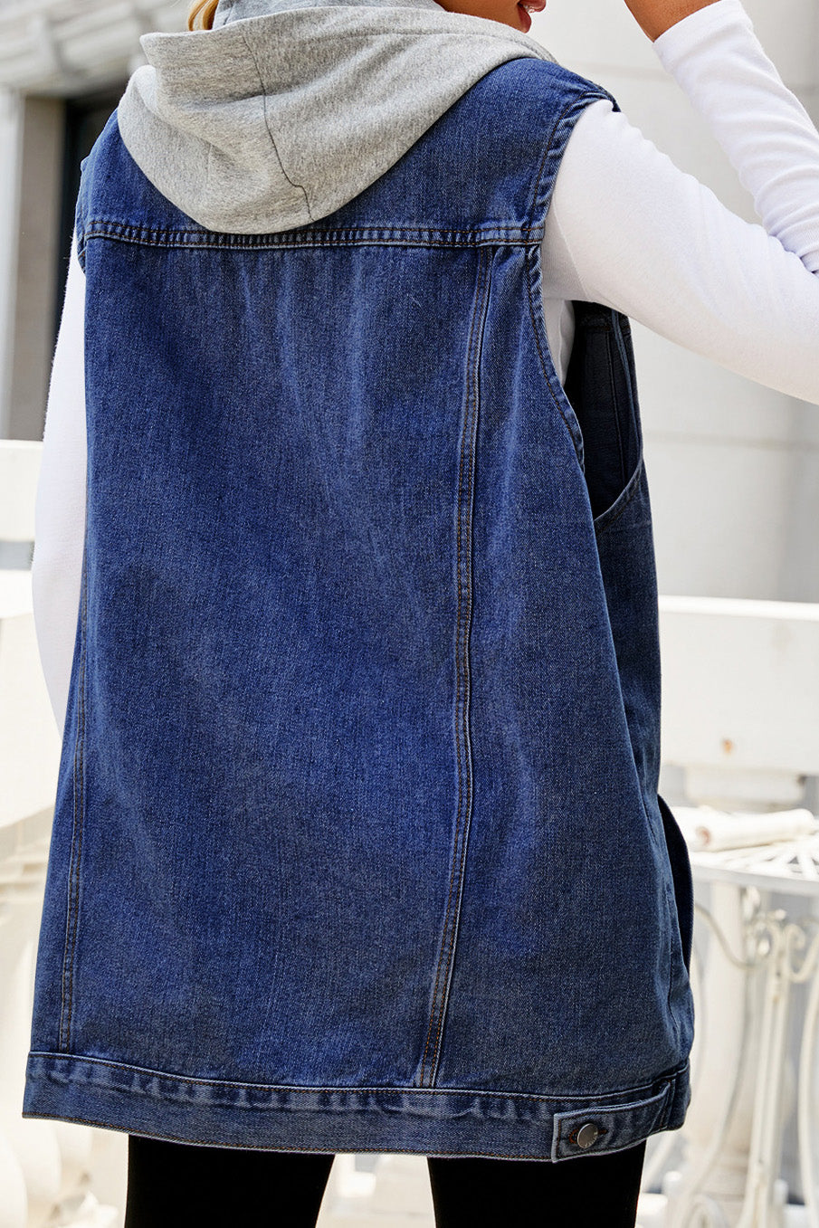 Vintage Denim Vest with Detachable Hood Lavish Daily