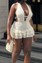 V-Neck Halter Backless Mini Dress Lavish Daily