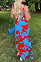 Long Strapless Dress With Slits and Tropical Print Lavish Daily