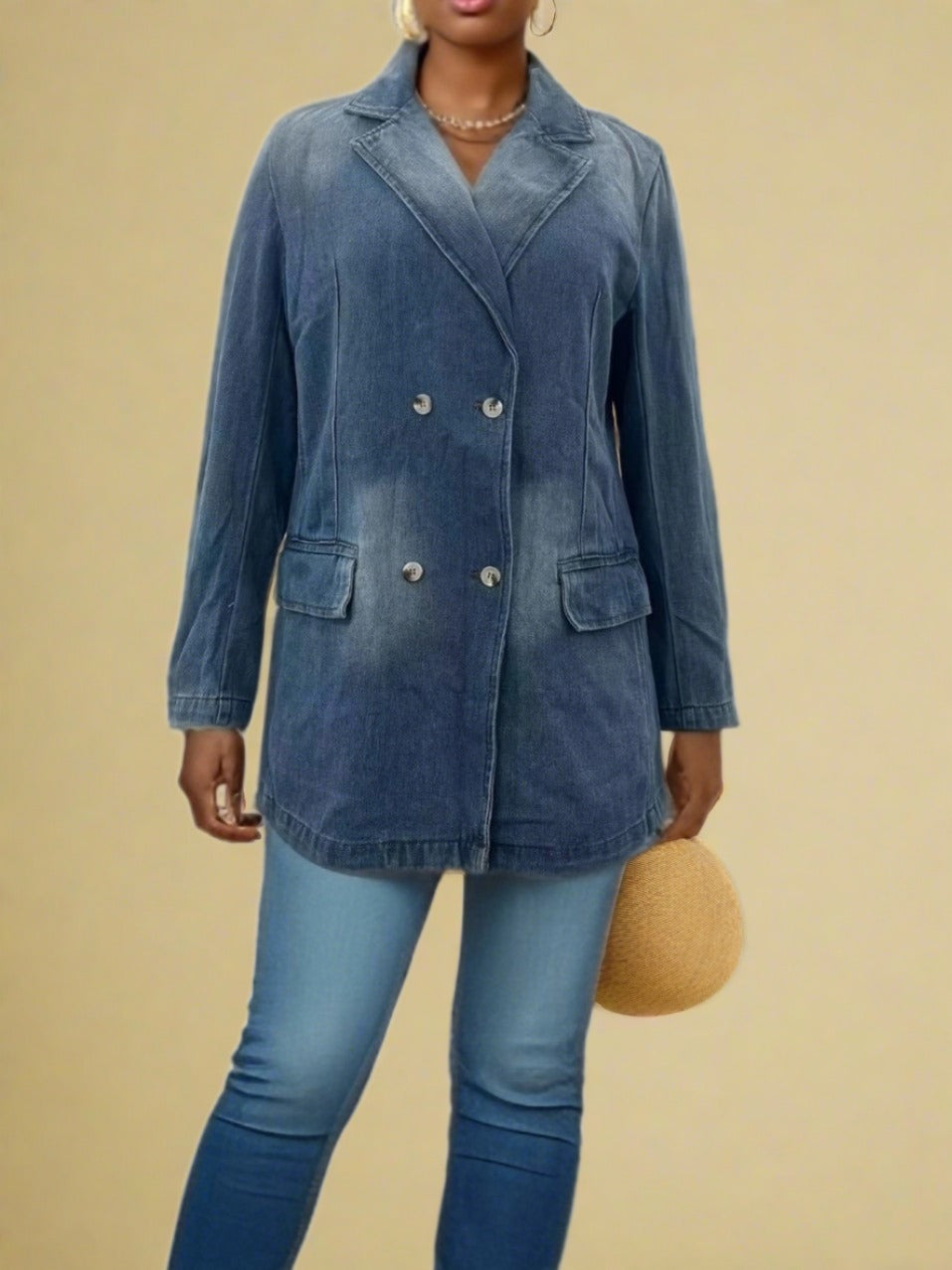 Lapel Collar Washed Denim Top Lavish Daily