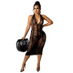 V-neck Backless Knit Maxi Dress Lavish Daily
