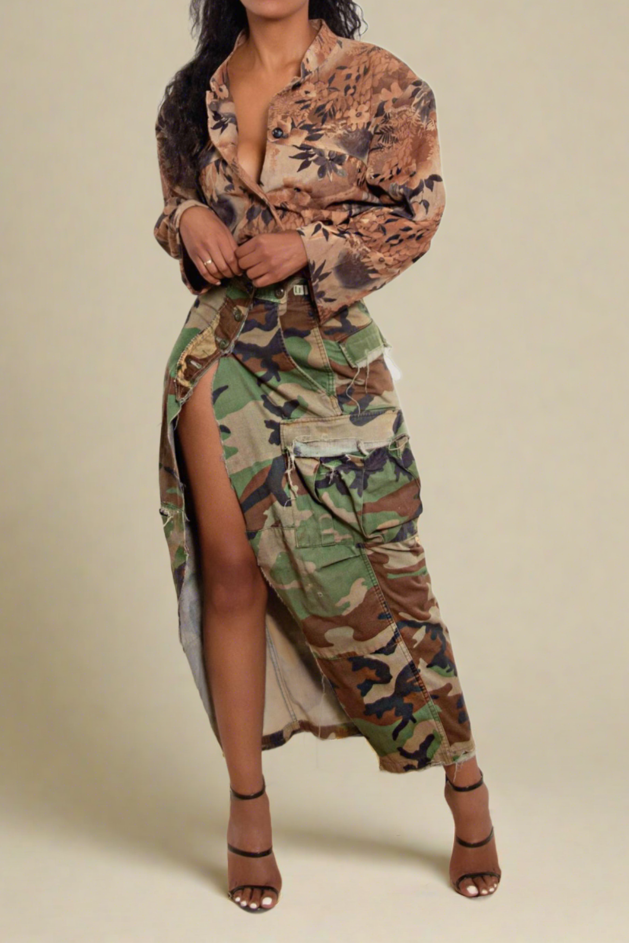 High Waist Camouflage Split Skirt Lavish Daily