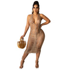 V-neck Backless Knit Maxi Dress Lavish Daily