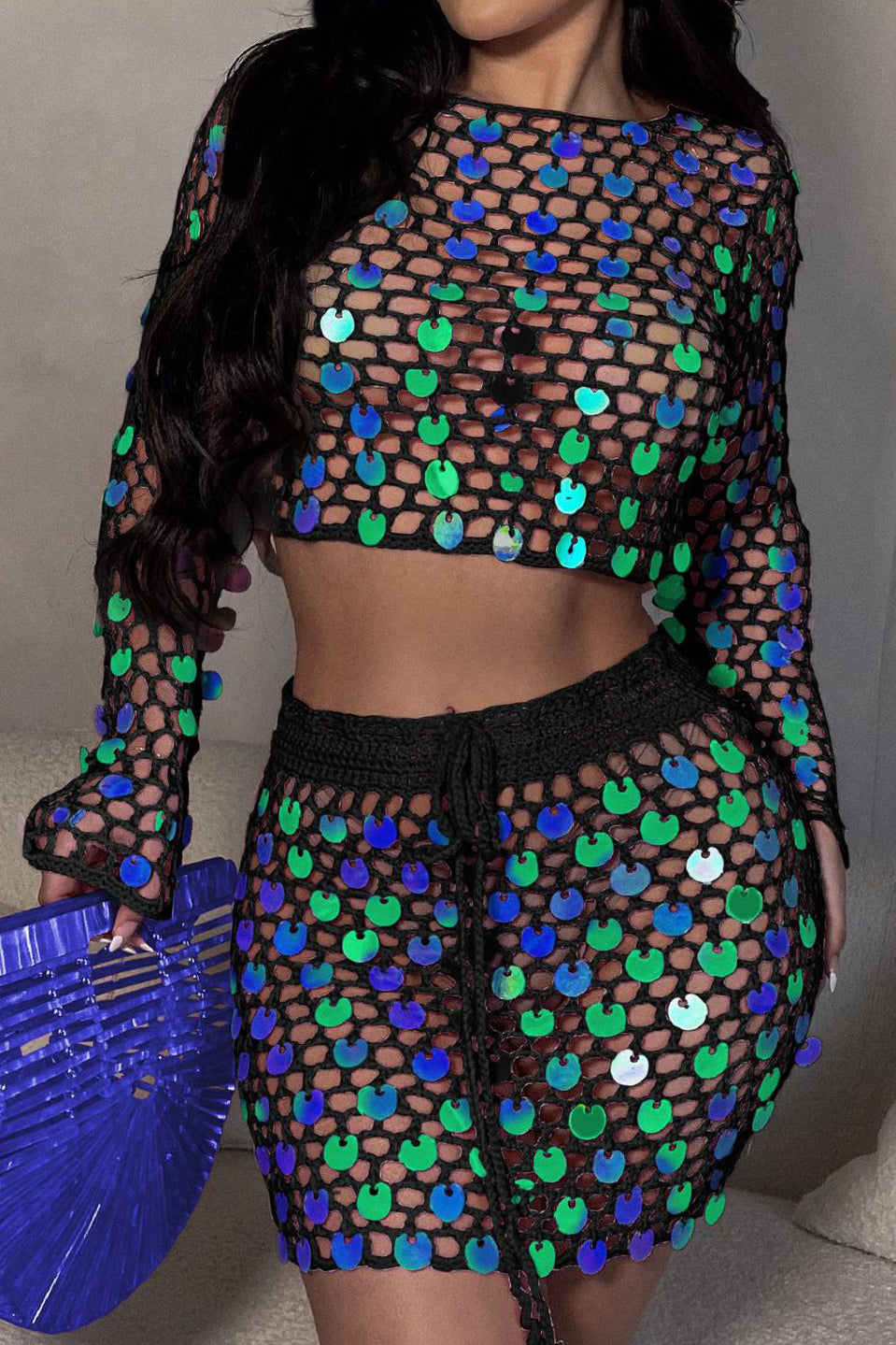 Sequins knitted Beach Skirt Sets Lavish Daily