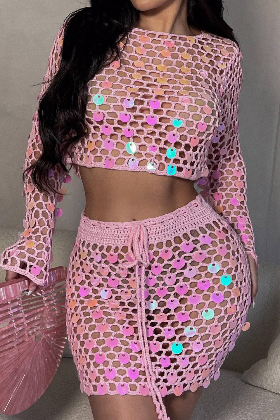 Sequins knitted Beach Skirt Sets Lavish Daily