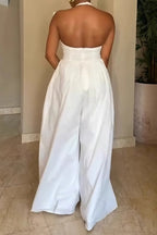 Halter V-Neck Backless Slim Wide Leg Jumpsuit Lavish Daily