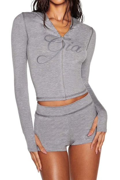 Contrast Stitch Crop Hoodie Set Lavish Daily