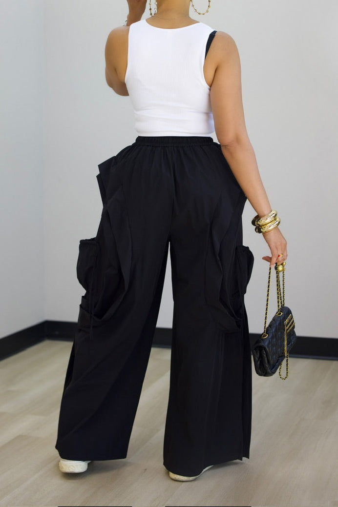 Cascading Ruffle Wide Leg Parachute Pants Lavish Daily