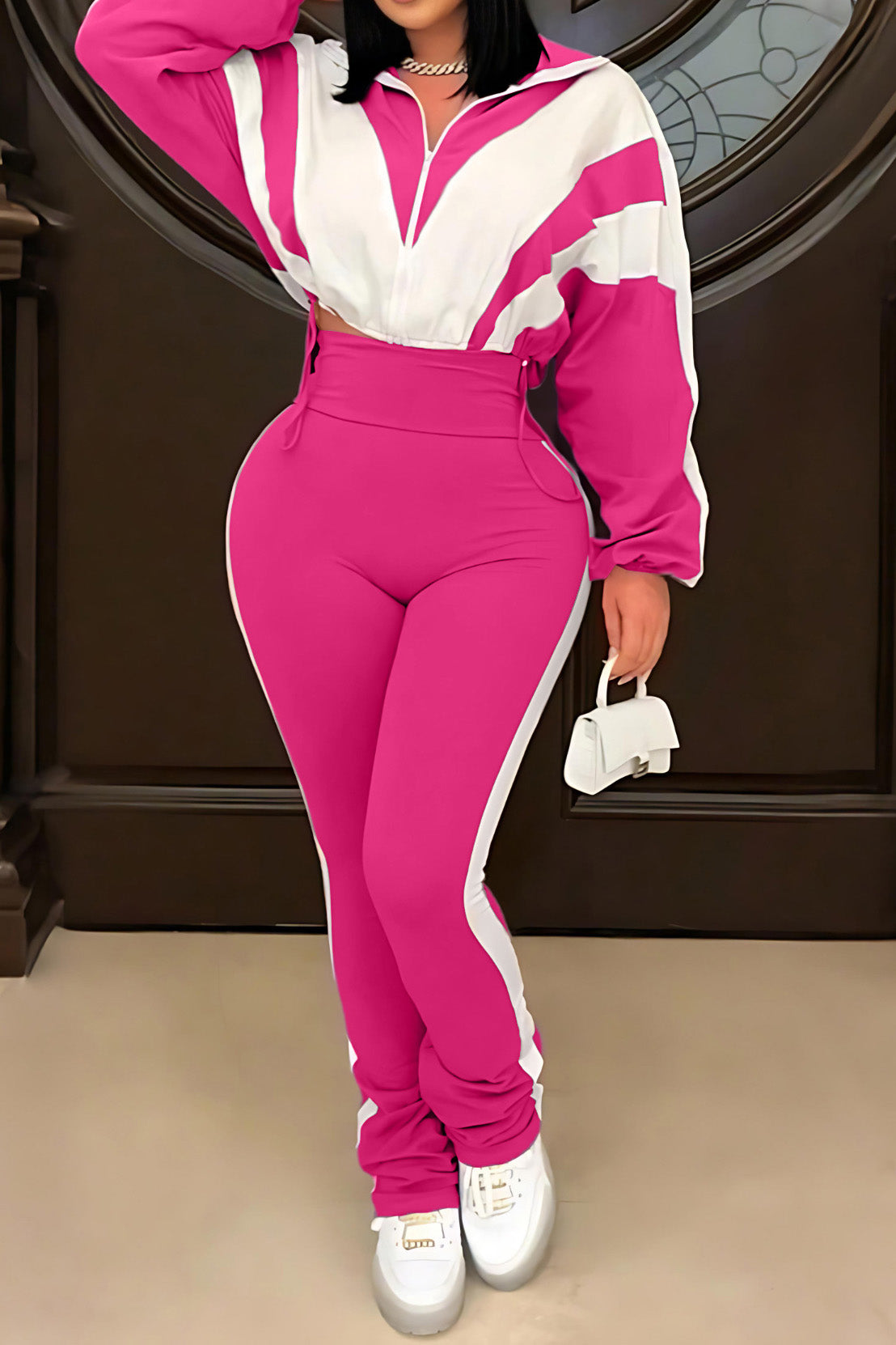 Sporty Color Block 2-Piece Tracksuit Lavish Daily