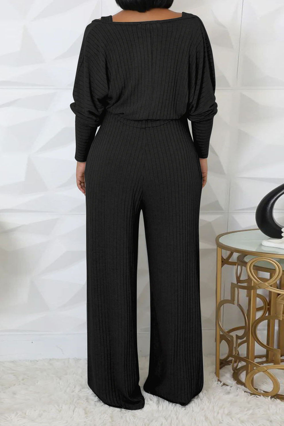2-Piece Ribbed Knit Tank Jumpsuit & Cropped Top Set Lavish Daily