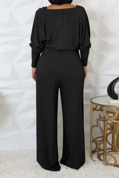 2-Piece Ribbed Knit Tank Jumpsuit & Cropped Top Set Lavish Daily