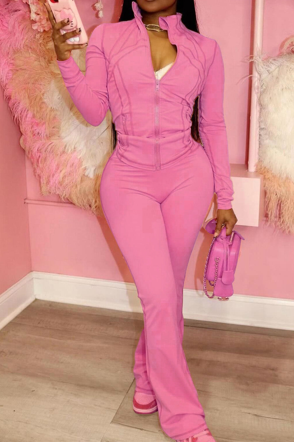 Shape Jacket & Flare Pants Activewear Set Lavish Daily