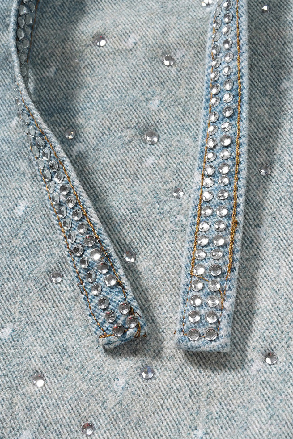 Loose Fit Denim Capri Pants with Rhinestones Lavish Daily