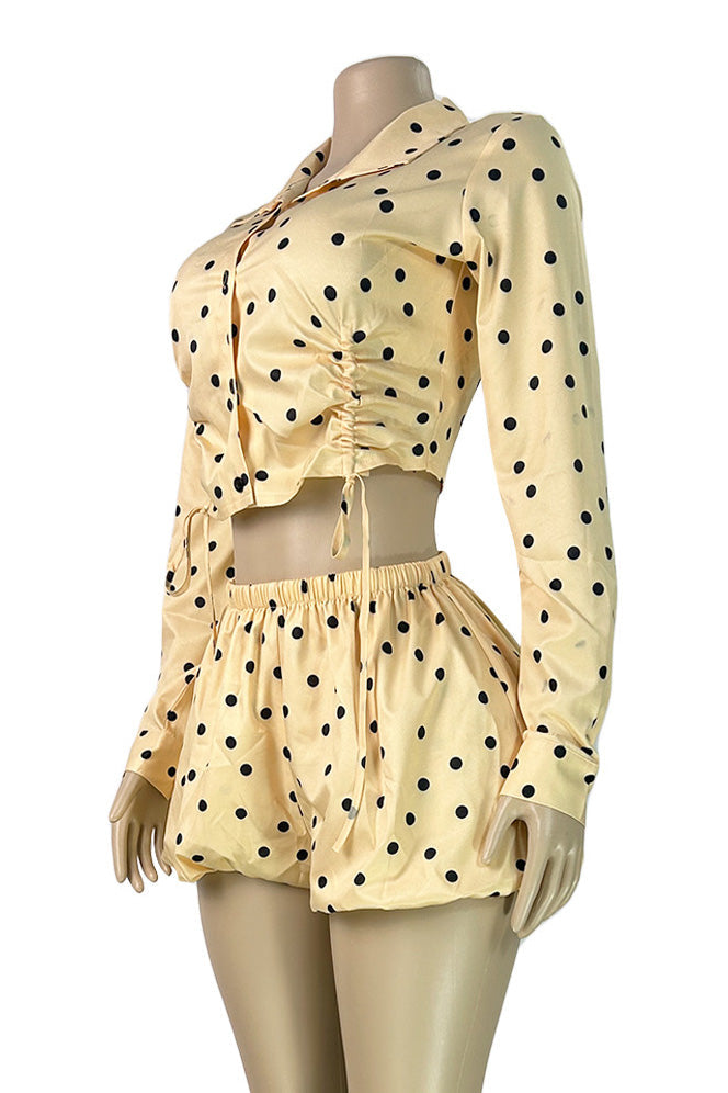 Polka Dot Ruched Top & Bubble Shorts Set Lavish Daily