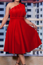 Pleated Asymmetric Cut Long Dress Lavish Daily