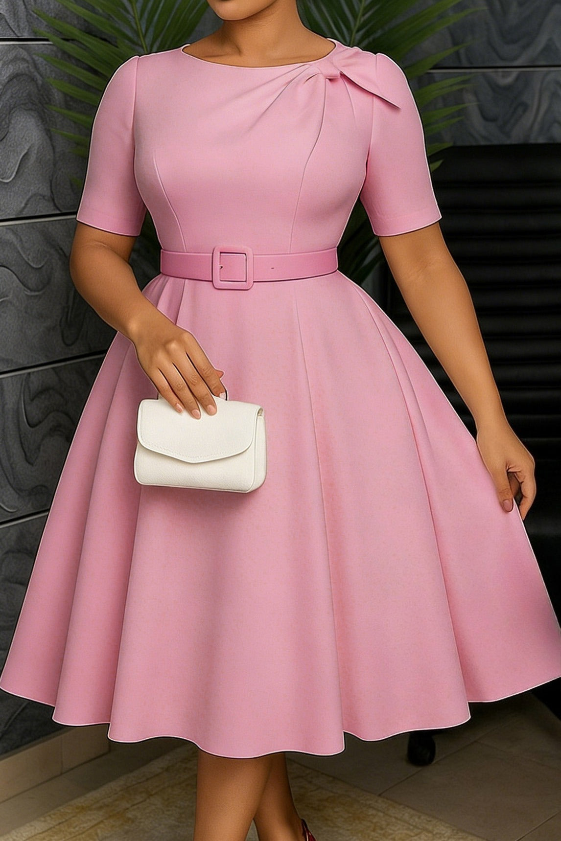 Elegant Bow Accent A-Line Midi Dress Lavish Daily