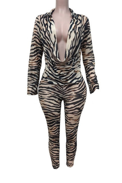 Animal Print Plunge Top & Pants Set LavishDaily