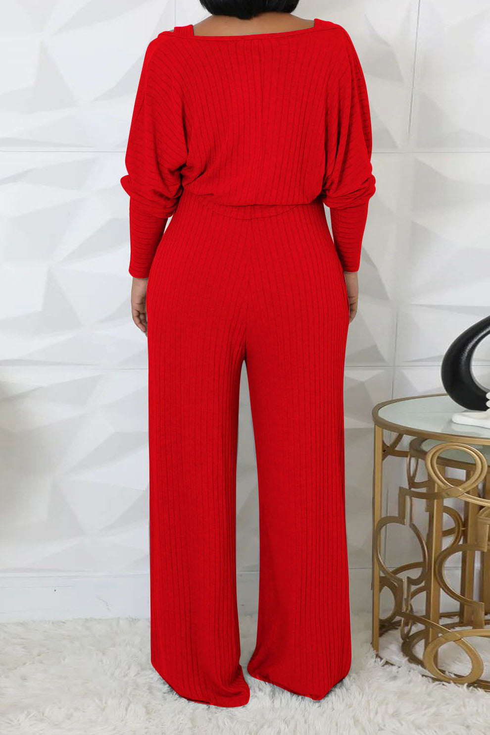 2-Piece Ribbed Knit Tank Jumpsuit & Cropped Top Set Lavish Daily
