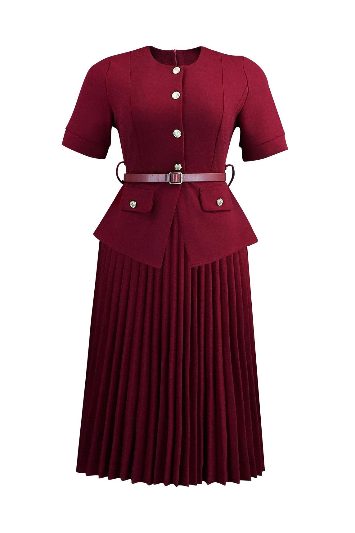 Mock 2-Piece Peplum Pleated Midi Dress Lavish Daily