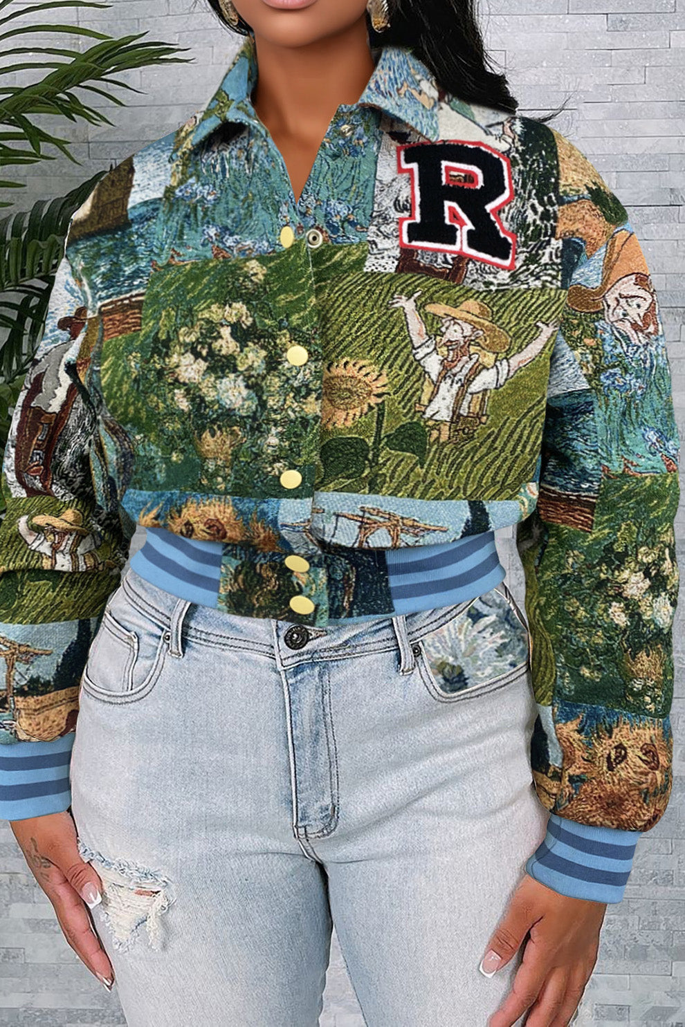 Cropped Tapestry Varsity Jacket Lavish Daily