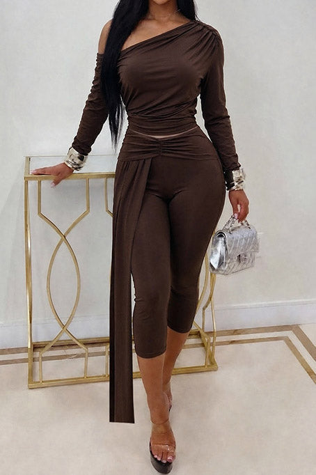 Asymmetric Draped Top & Capri Pants Set Lavish Daily