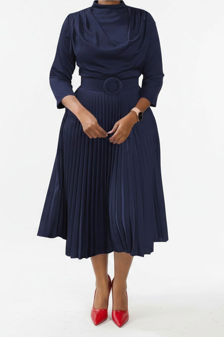 Solid Pleated Plus Size Midi Dress Lavish Daily