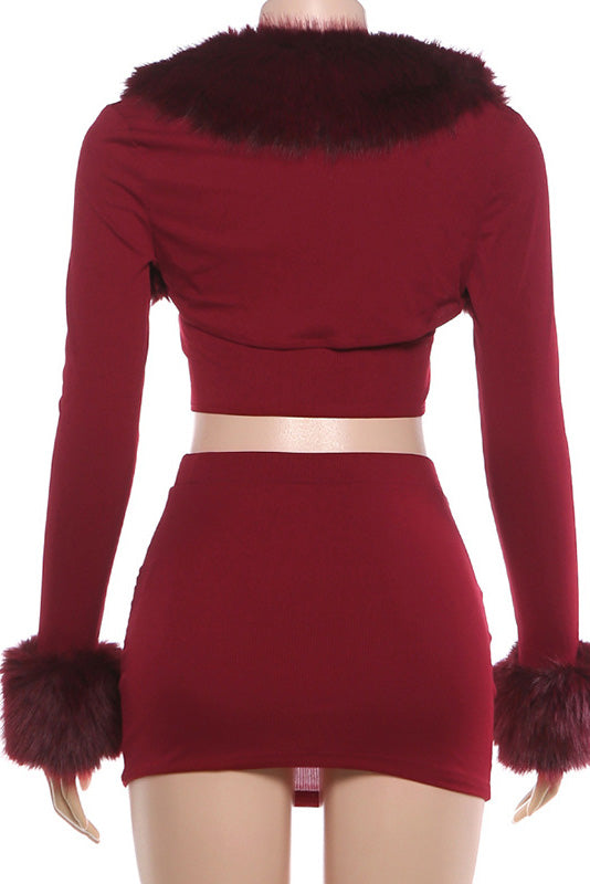Crop Faux Fur Blouse & Corset 3 Piece Set LavishDaily