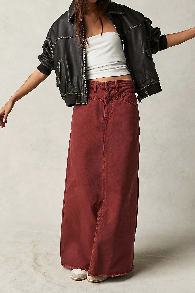 Loose Straight Denim Maxi Skirt Lavish Daily