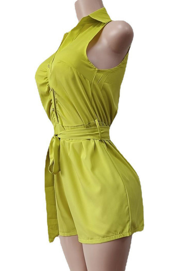 Sleeveless Tie Waist Casual Romper Lavish Daily