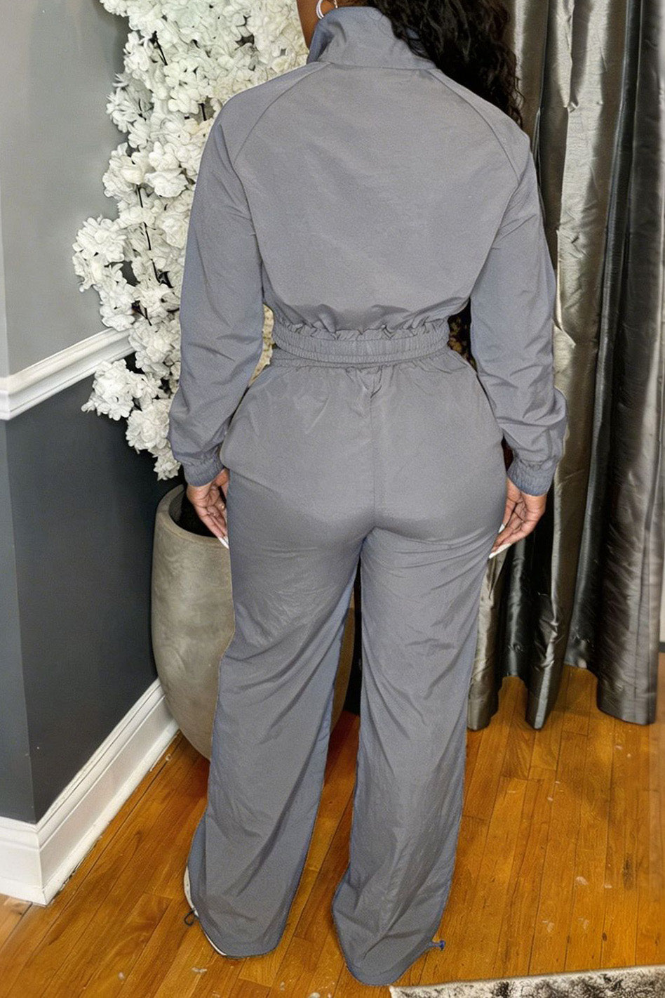 Zip-Front Piped Top & Wide-Leg Pants Set Lavish Daily