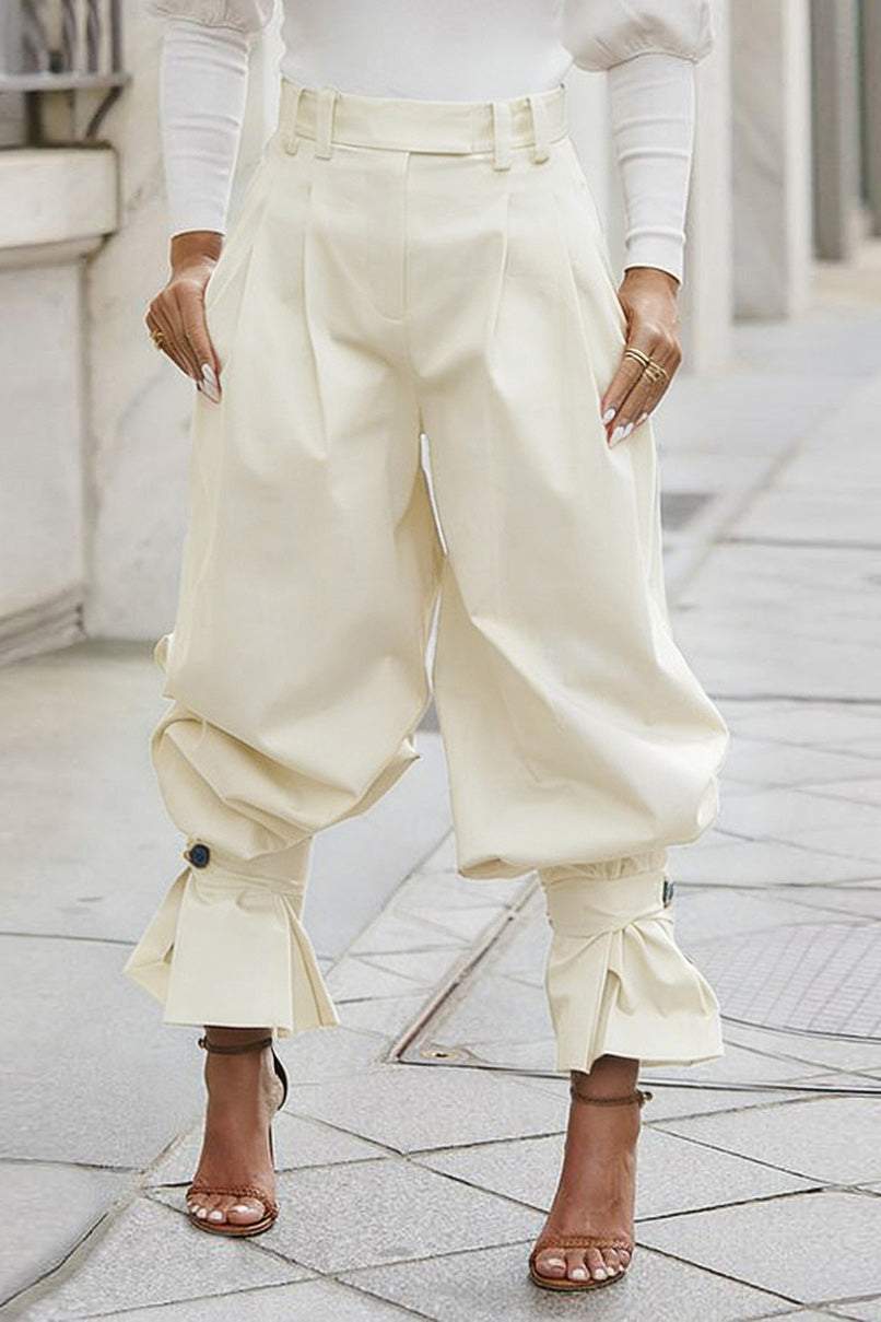 Pleated Ruffle-Cuff Balloon Trousers Lavish Daily