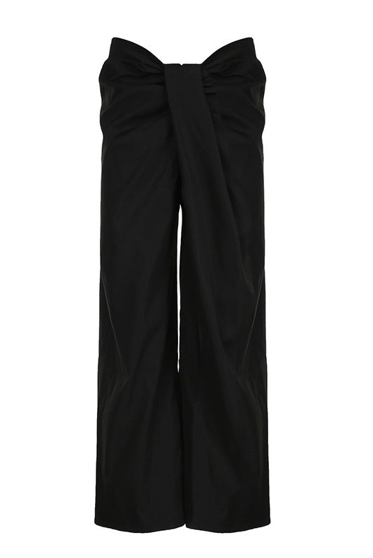 Solid Knot Low Waist Wide Leg Pants Lavish Daily