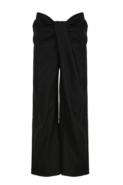 Solid Knot Low Waist Wide Leg Pants Lavish Daily