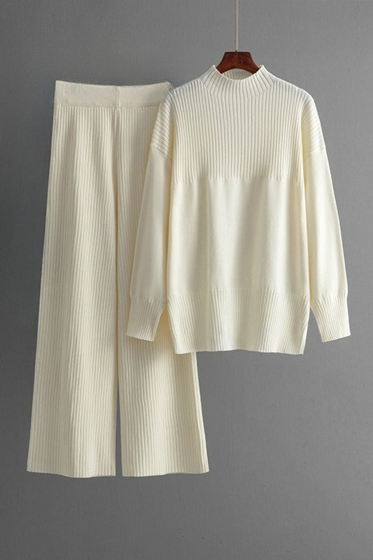 Loose Knit Top and Wide Leg Pants Set Lavish Daily