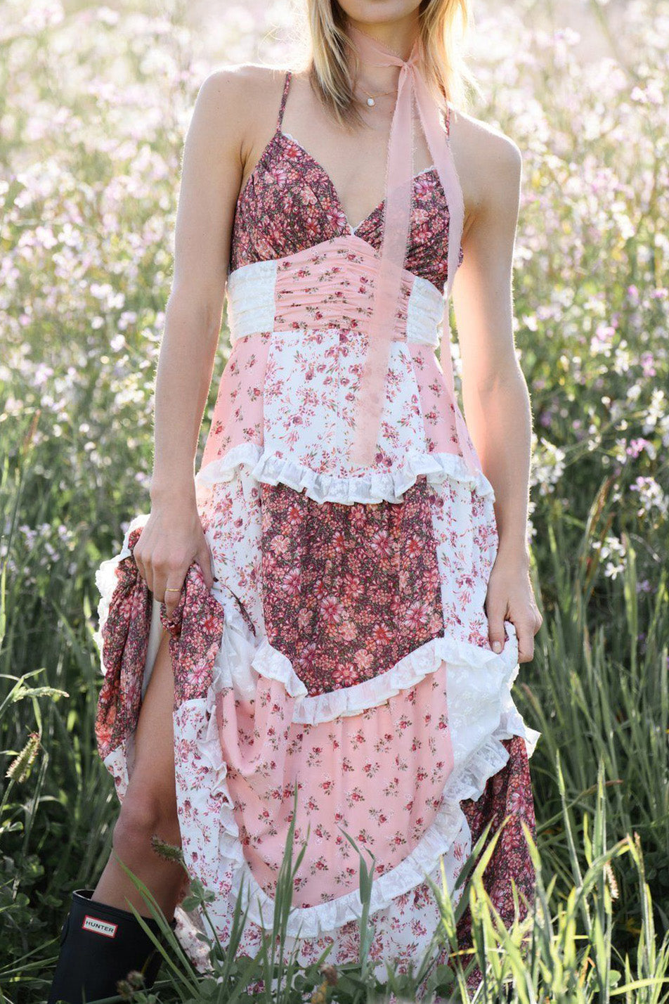 Elegant Patchwork Floral Maxi Dress Lavish Daily