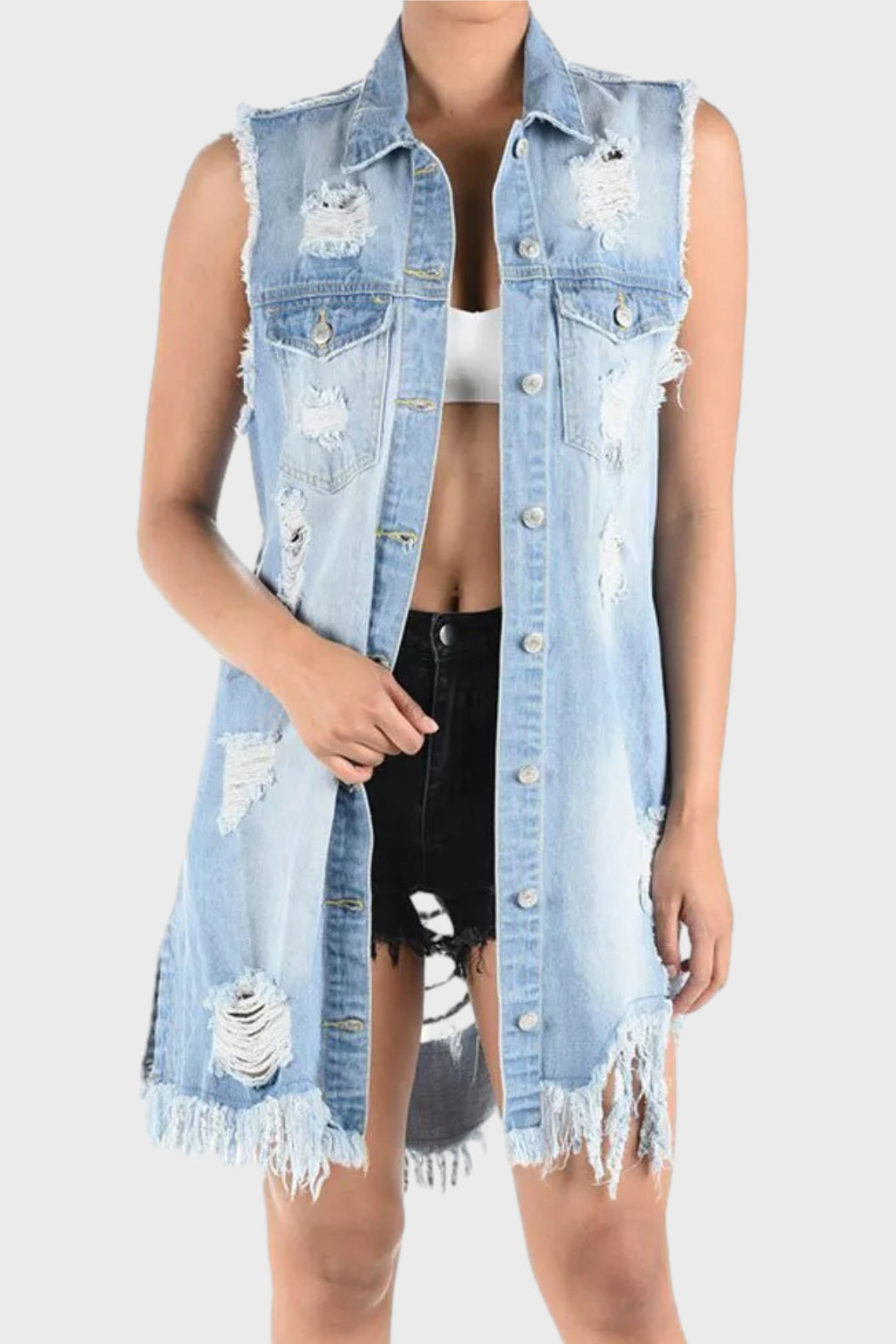 Ripped Denim Vest Lavish Daily