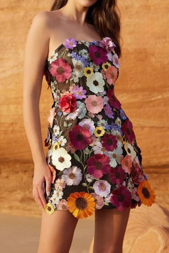 Off Shoulder 3D Embroidery Tube Mini Dresses Lavish Daily