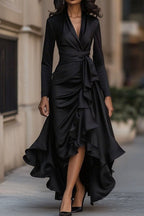 Solid V Neck Ruffle Waist Maxi Dress Lavish Daily