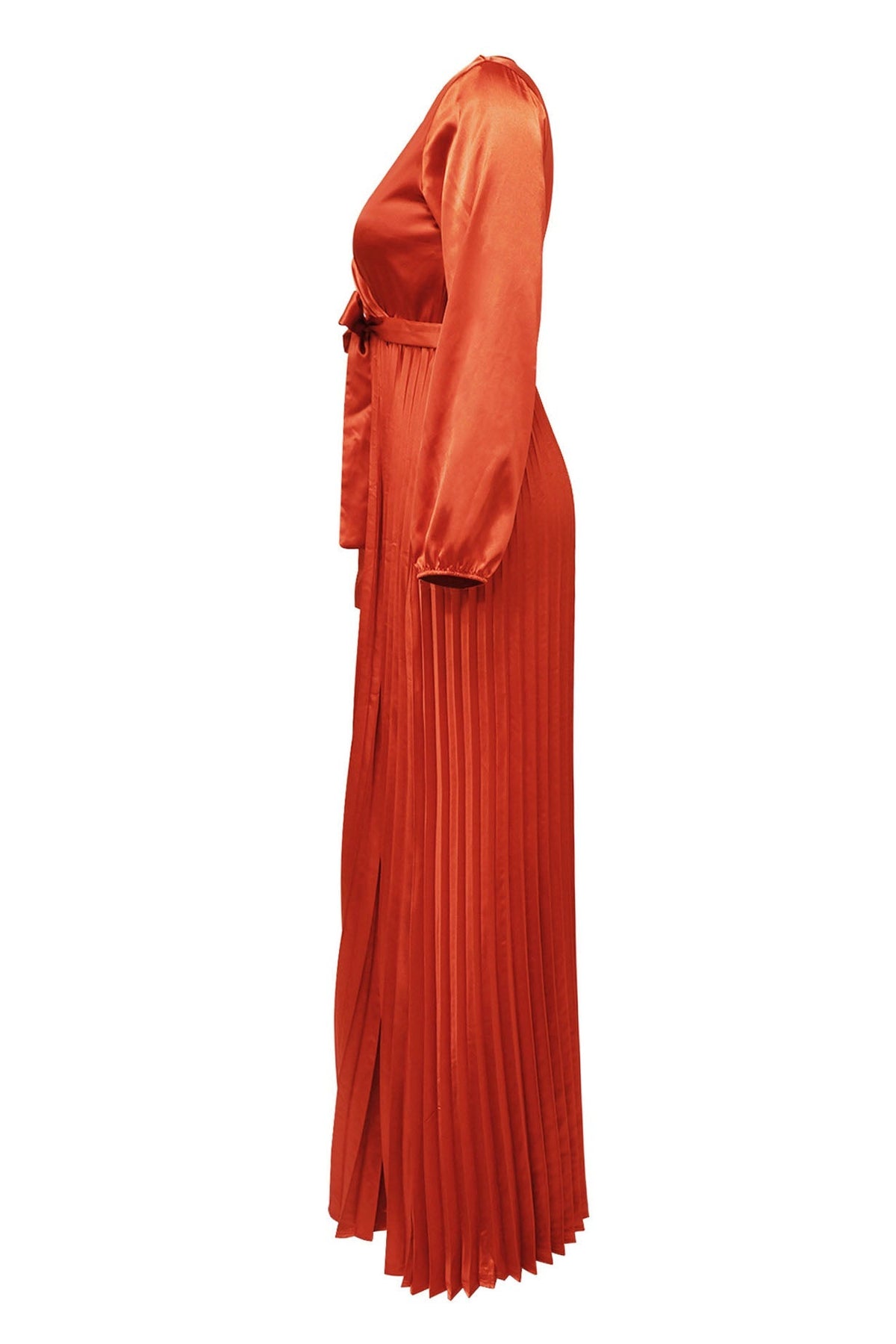 Faux Silk Pleated Tie-Waist Maxi Dress Lavish Daily