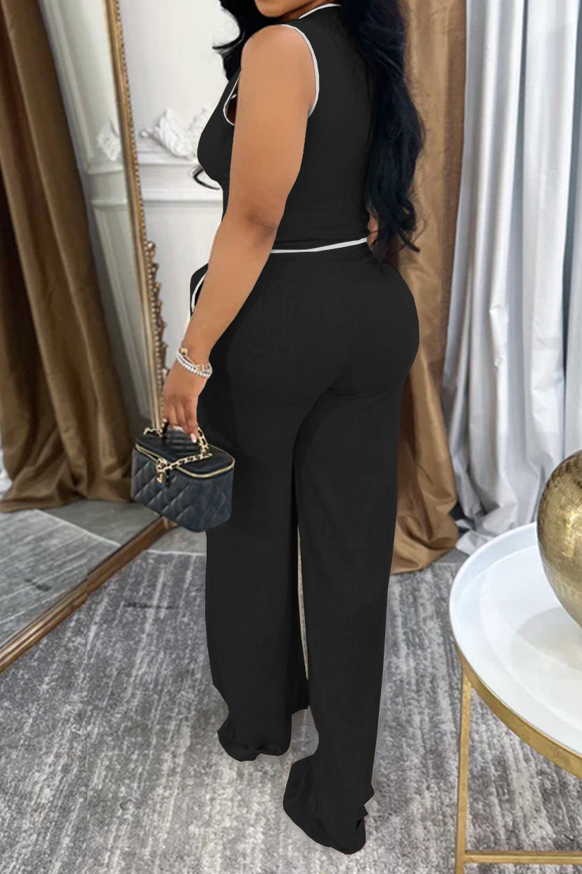 V-Neck Button Top & Pants Two-Piece Set Lavish Daily