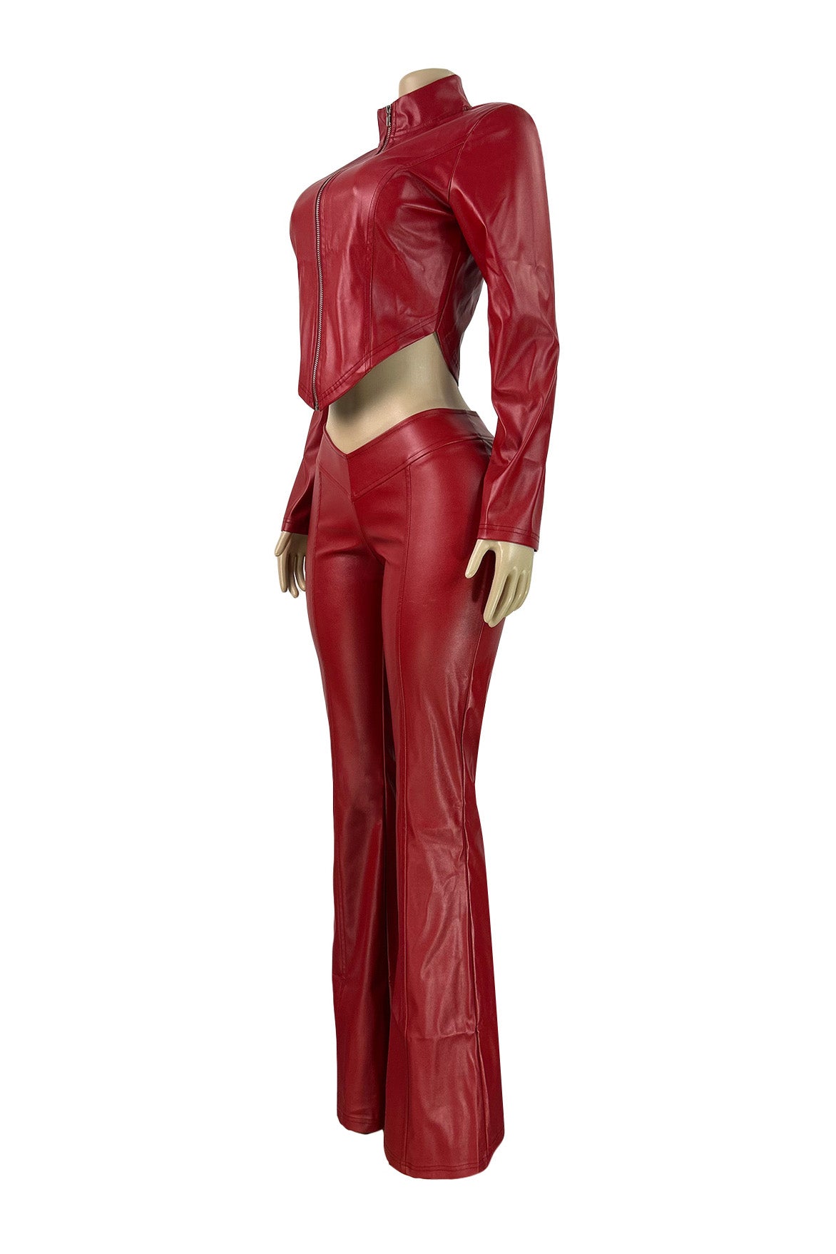 Faux Leather Zip Jacket & Flare Pants Set Lavish Daily