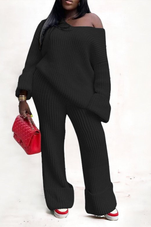 Solid Loose Knitted Two Piece Set Lavish Daily