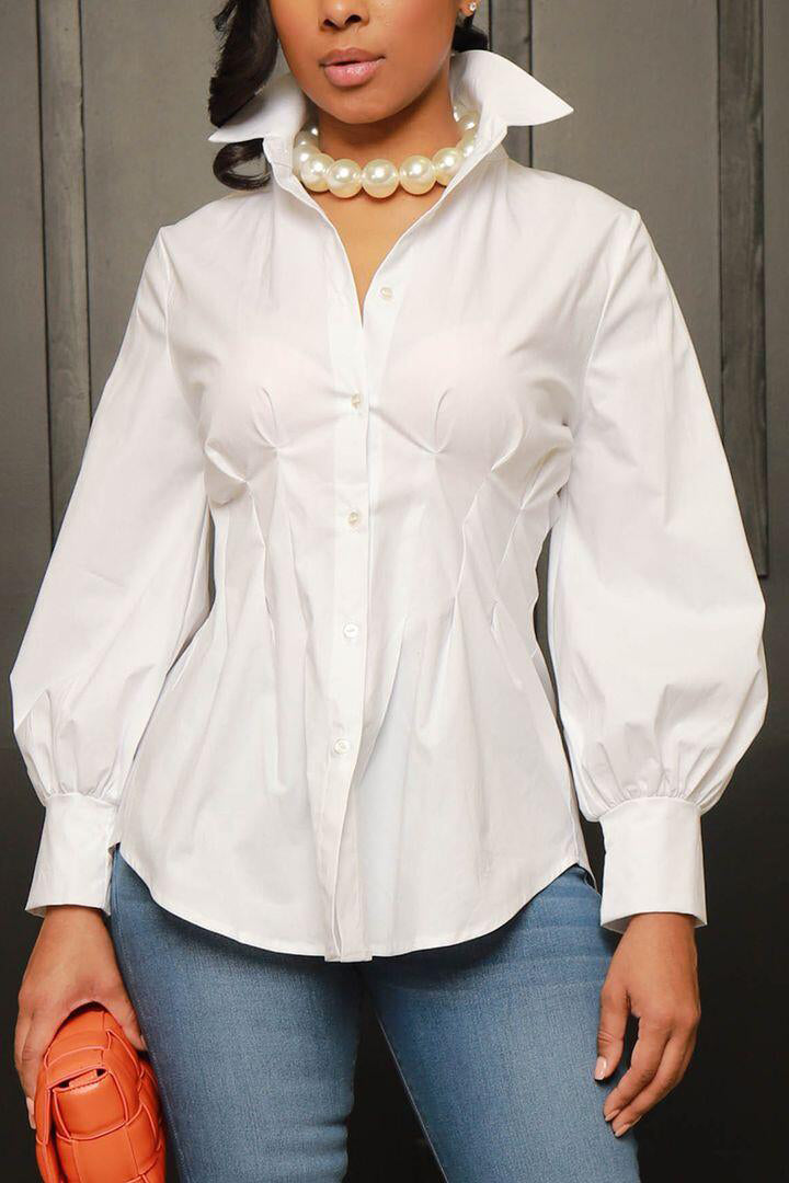 Collar Button Long Sleeve Blouse Lavish Daily