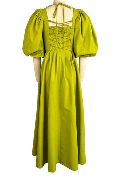 Puff Sleeve Corset Midi Dress Lavish Daily