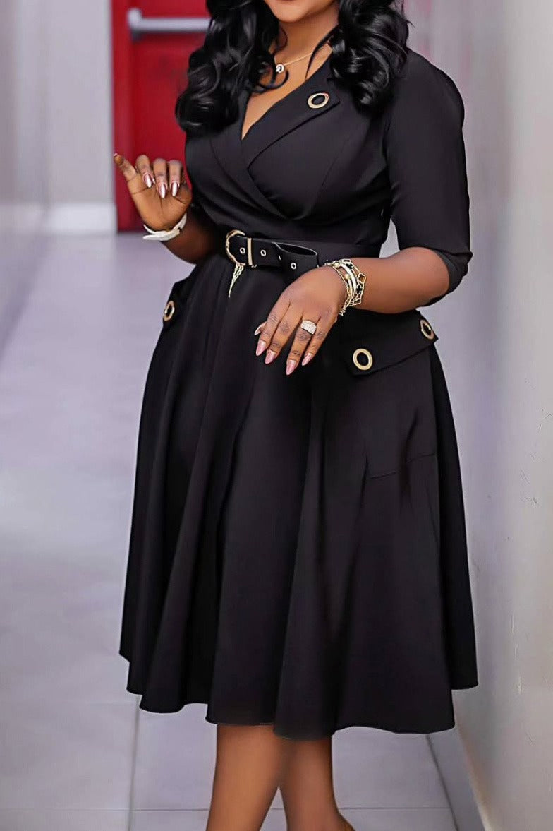 Blazer Collar High Waist Midi Dress Lavish Daily