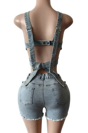 Denim Top & Cut Out Shorts Set Lavish Daily