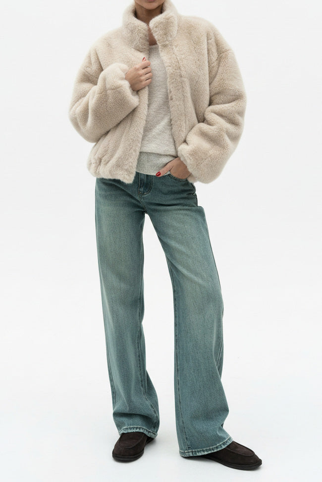 Faux Fur Zipper Crop Jacket Lavish Daily