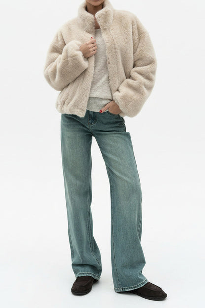 Faux Fur Zipper Crop Jacket Lavish Daily